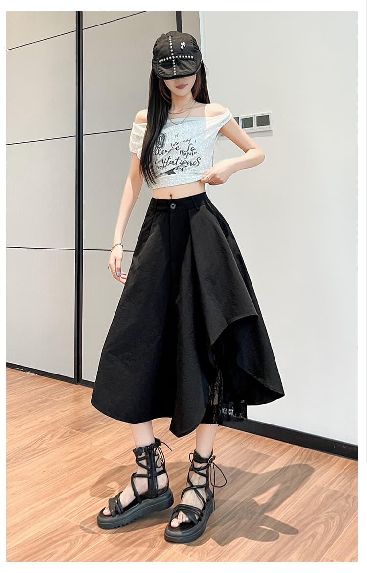 실사 디자인 센스 패치워크 레이스 7부 바지 여성 여름 불규칙 속바지 패션 화이트 와이드 레그 팬츠 치마 상세 이미지 45