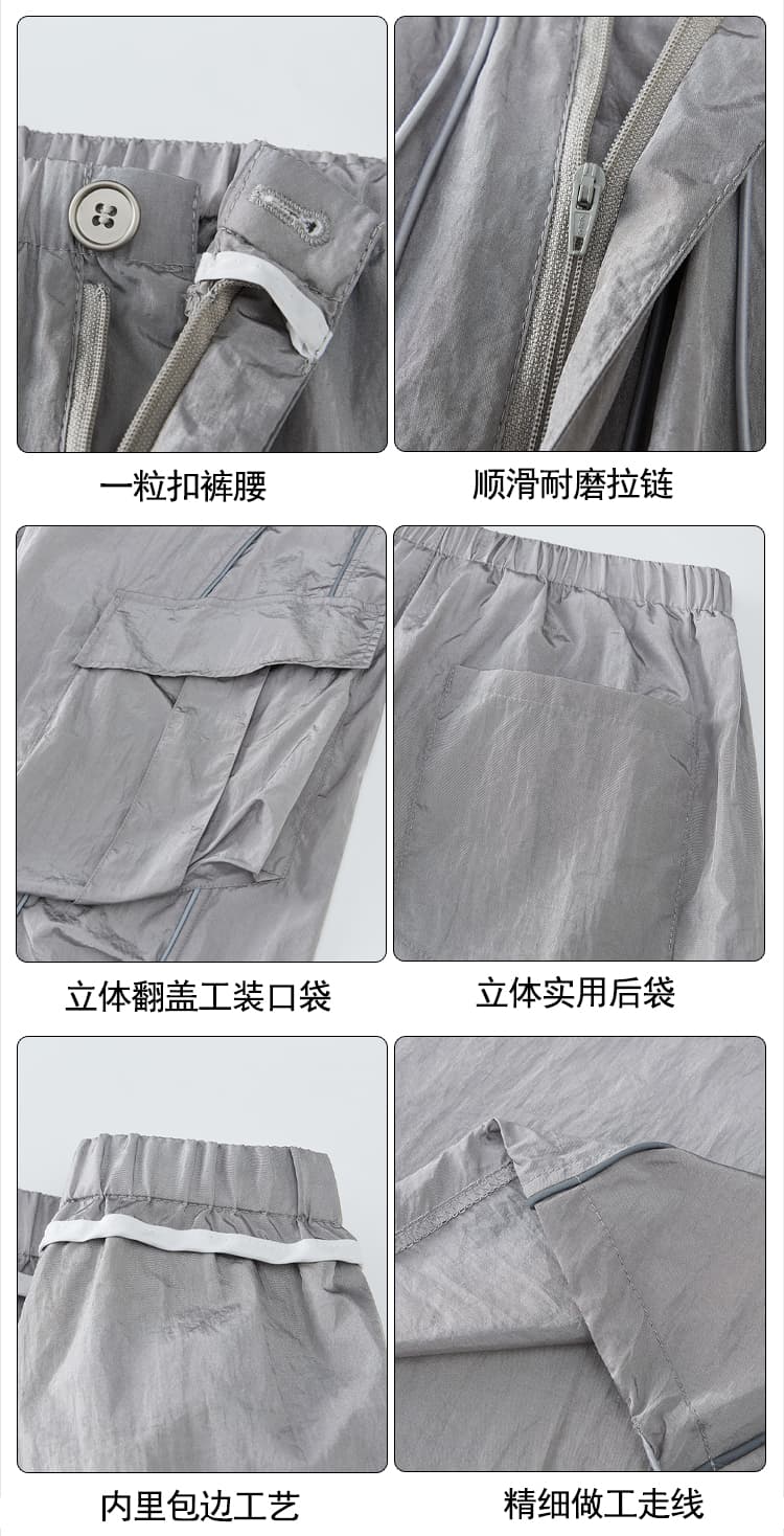 실사 아메리칸 워크웨어 와이드 레깅스 바지 여름 얇은 스타일 스트레이트 조거 캐주얼 바지 속도 건조한 운동 바지 낙하산 병 바지 상세 이미지 18