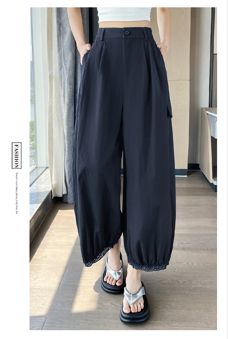 실사 여름 얇은 스타일 워크웨어 루즈핏 슬림해 보이는 와이드 레그 팬츠 9 포인트 캐주얼 바지 패치워크 홀로우 아웃 디자인 센스 배기 바지 상세 이미지 59