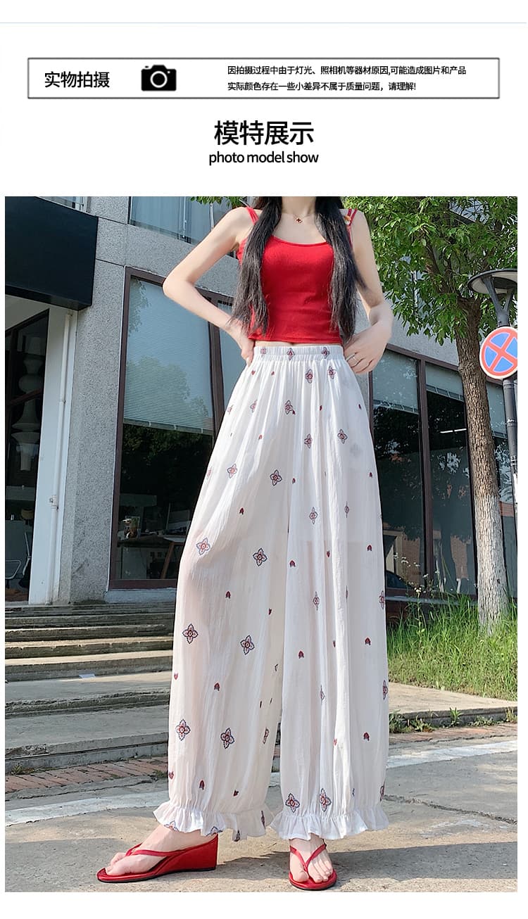 실사 여름 새로운 무거운 작업 자수 느긋한 바람 배기 바지 소녀 슬림해 보이는 다용도 캐주얼 얇은 스타일 꽃밭 바지 상세 이미지 15