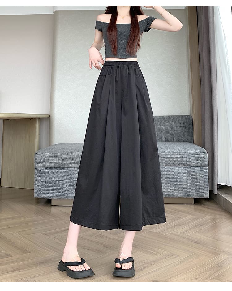 실사 여름 새로운 패션 하이웨이스트 허리밴드 넓은 다리 7부 바지 여성 더블 주머니 캐주얼 출퇴근 바람 상세 이미지 44