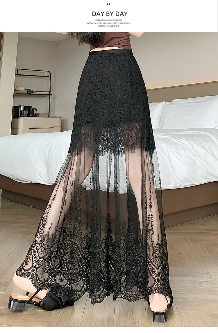 실사 여름 레이스 조각 반신 스커트 여성 디자인 센스 하이웨이스트 한 마디 망사 치마 도루 센스 불규칙 타이트 스커트 롱 스커트 상세 이미지 40