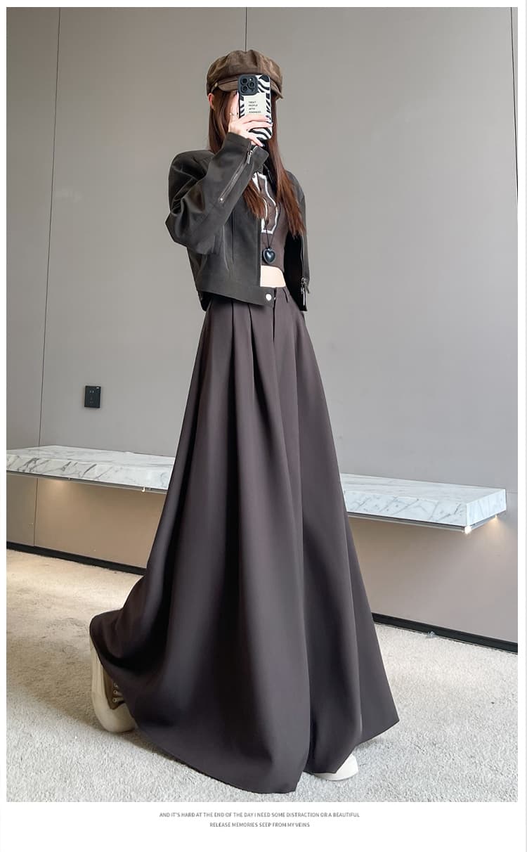 실사 검정색 정장 와이드 레깅스 바지 가을 새로운 하이웨이스트 디자인 센스 바지 도루 가을 센스 캐주얼 바닥 청소 바지 상세 이미지 45