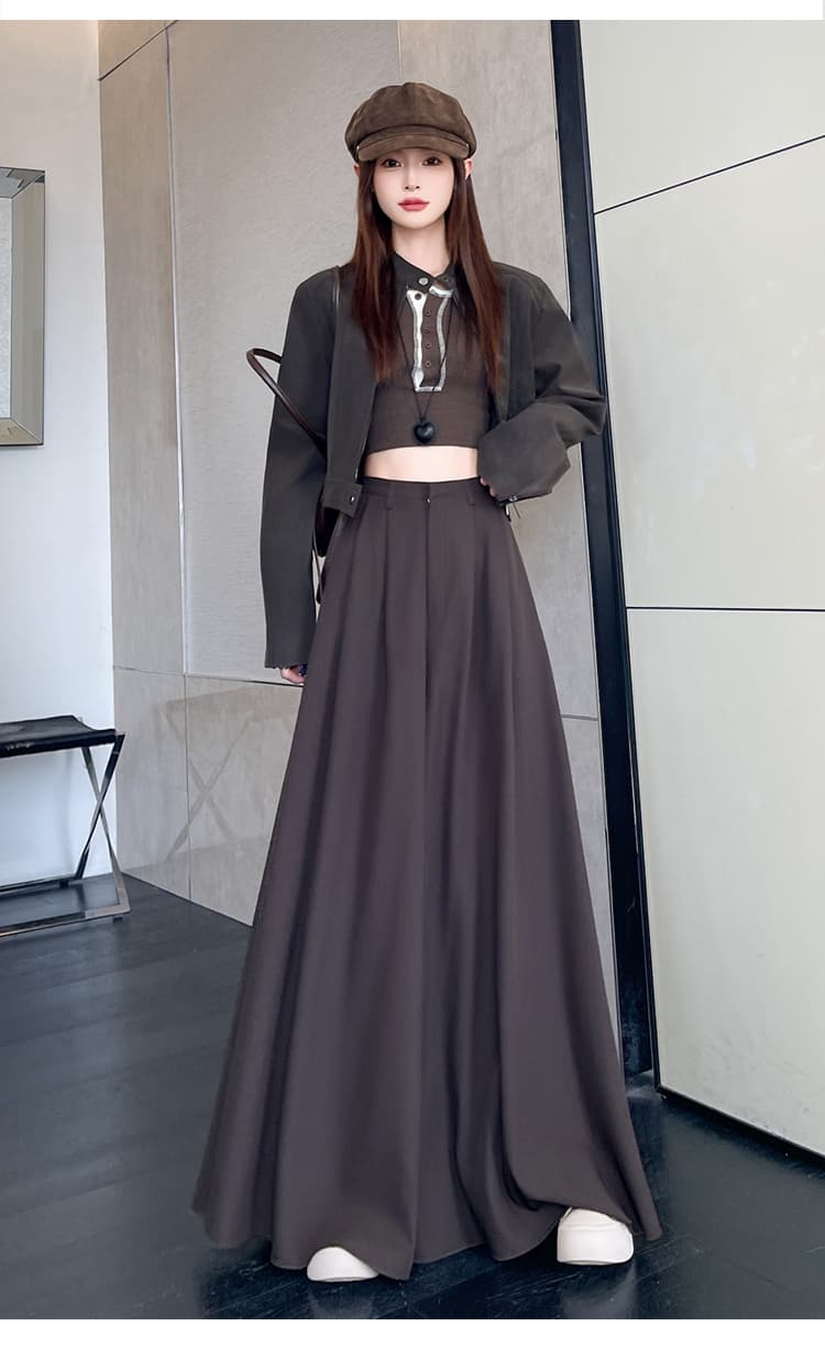 실사 검정색 정장 와이드 레깅스 바지 가을 새로운 하이웨이스트 디자인 센스 바지 도루 가을 센스 캐주얼 바닥 청소 바지 상세 이미지 49