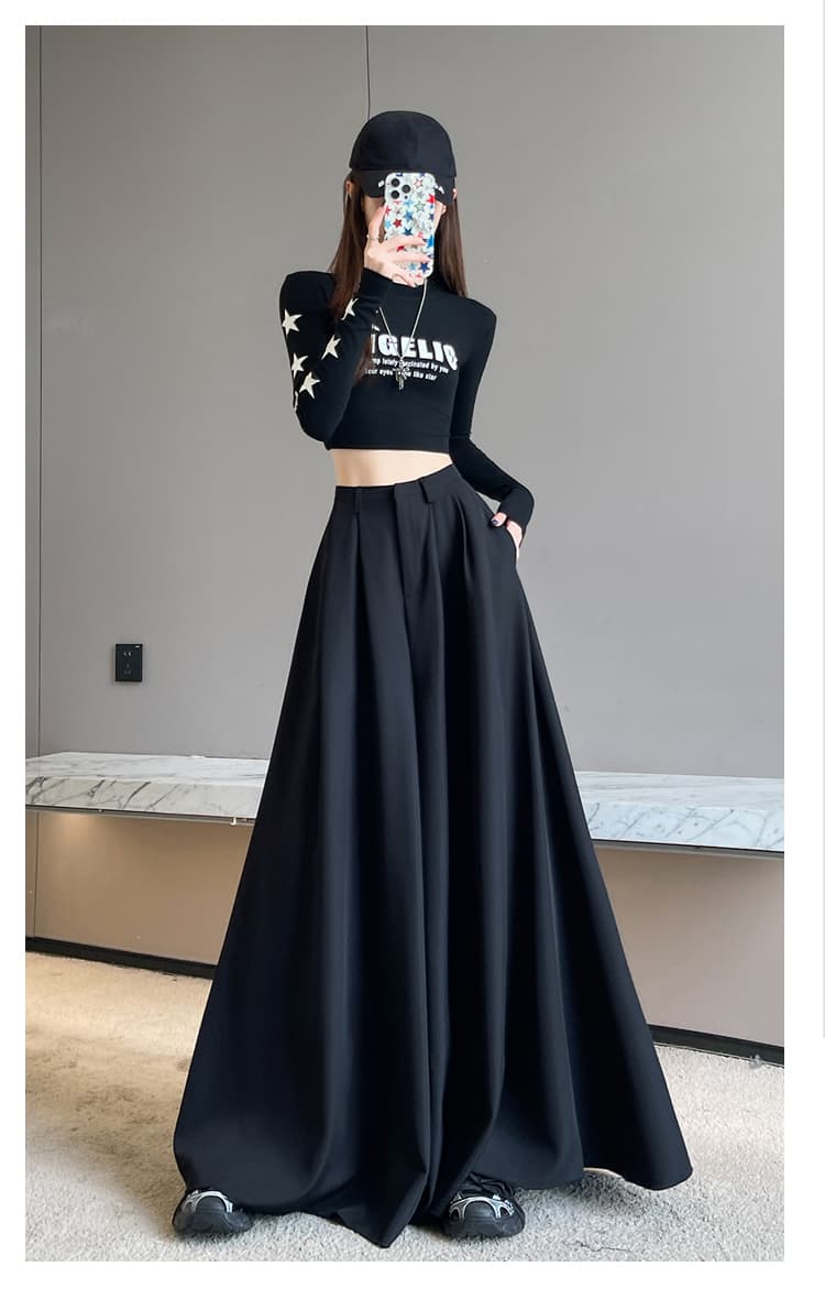 실사 검정색 정장 와이드 레깅스 바지 가을 새로운 하이웨이스트 디자인 센스 바지 도루 가을 센스 캐주얼 바닥 청소 바지 상세 이미지 71