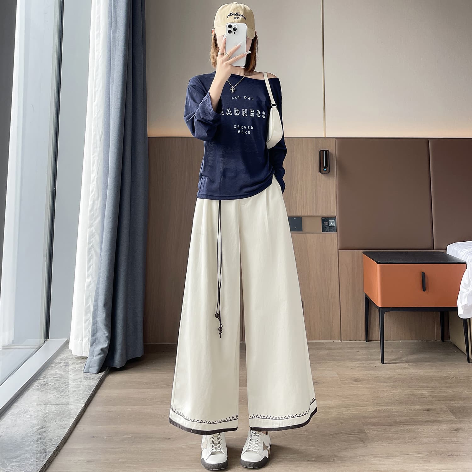 실사 레이스 와이드 레깅스 바지 가을 새로운 패션 외국 가스 레트로 다용도 캐주얼 바지 여성 이미지 3