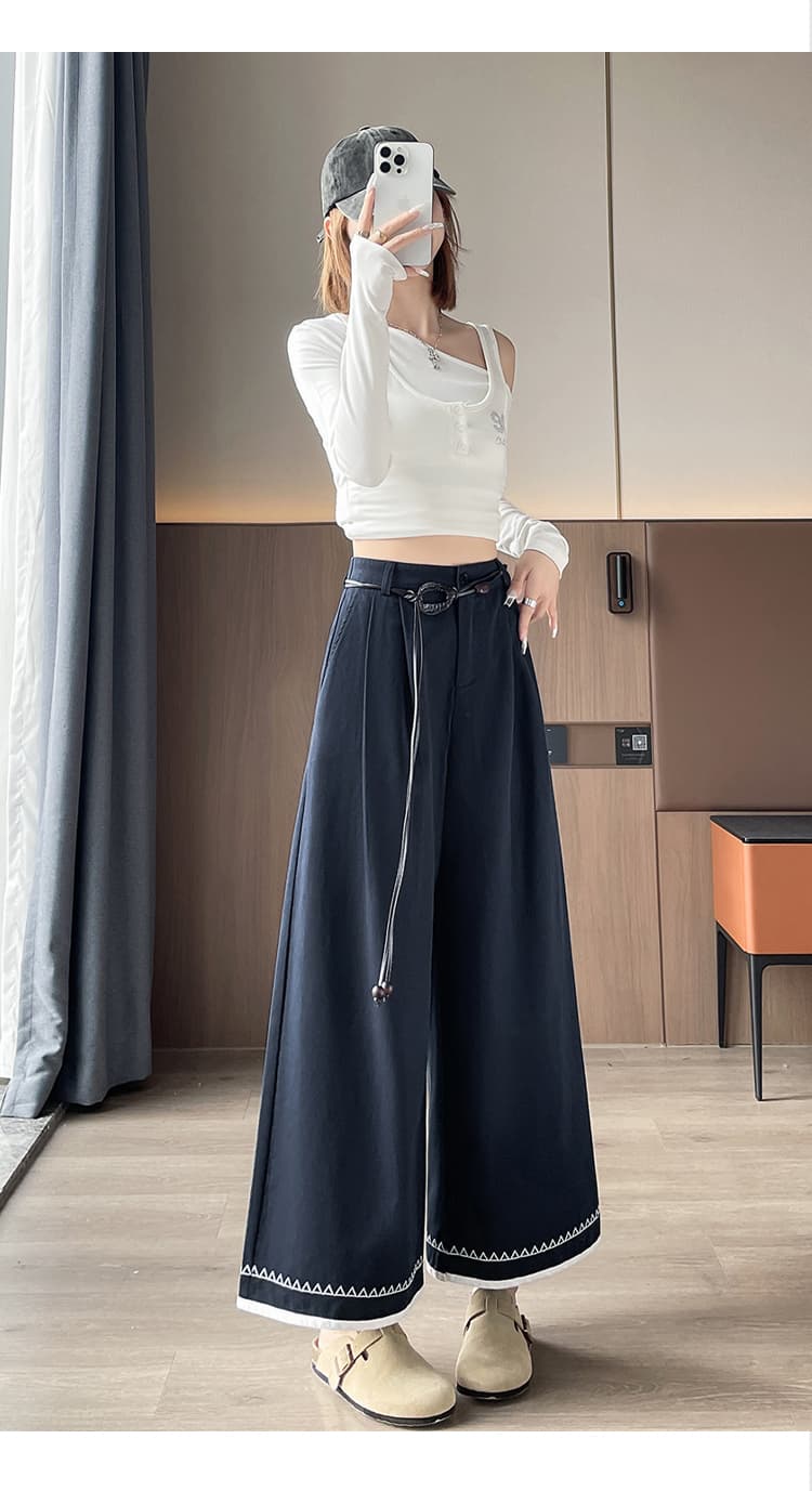 실사 레이스 와이드 레깅스 바지 가을 새로운 패션 외국 가스 레트로 다용도 캐주얼 바지 여성 상세 이미지 45