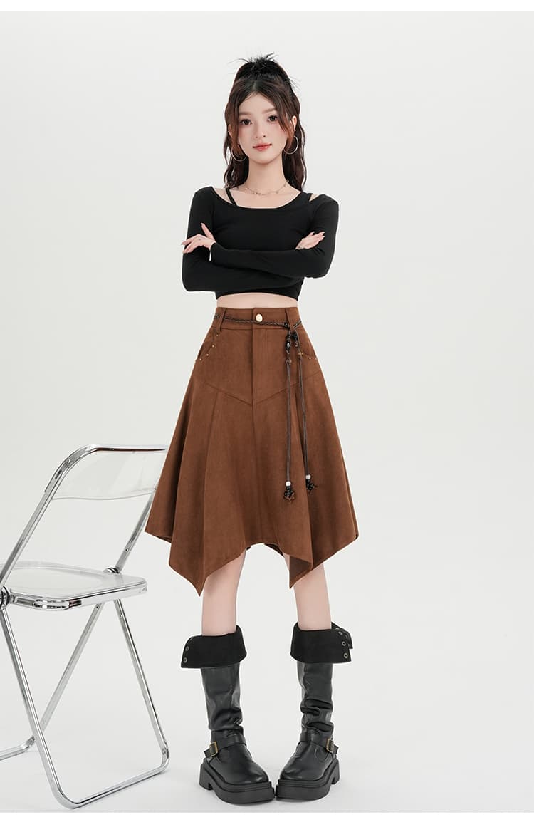 실사 레트로 스웨이드 반신 스커트 여성 가을 새로운 디자인 센스 불규칙 하이웨이스트 한 마디 아메리칸 타이트 스커트 상세 이미지 19