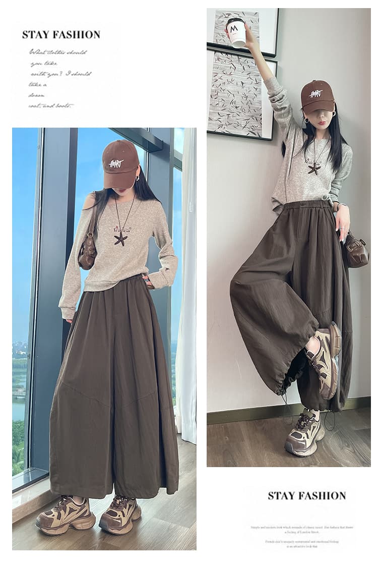 실사 하이웨이스트 루즈핏 와이드 레깅스 바지 가을 겨울 새로운 허리밴드 모통이 칼 바지 조거 둘 착용 스트레이트 캐주얼 바지 상세 이미지 35