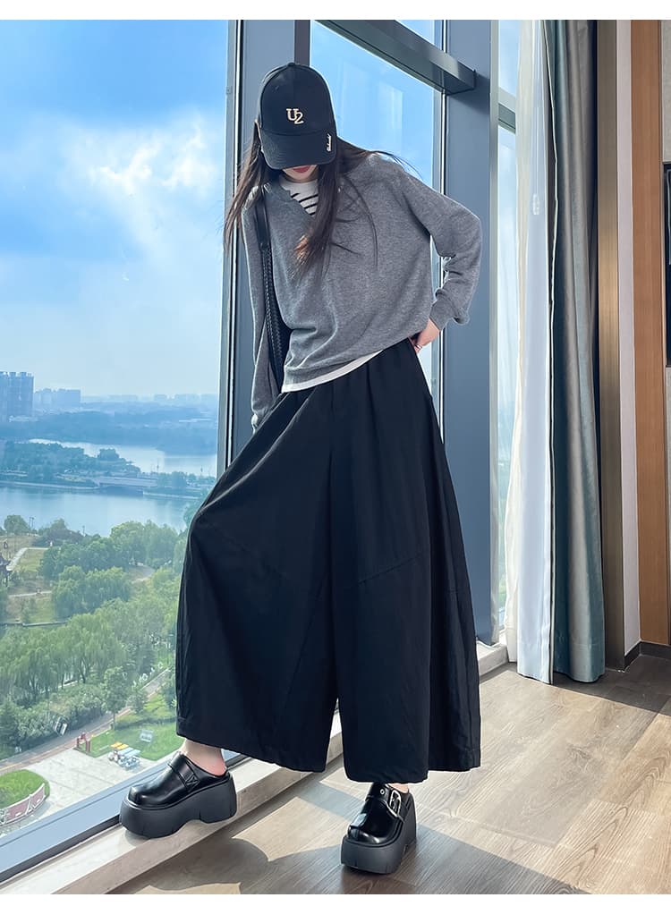 실사 하이웨이스트 루즈핏 와이드 레깅스 바지 가을 겨울 새로운 허리밴드 모통이 칼 바지 조거 둘 착용 스트레이트 캐주얼 바지 상세 이미지 44