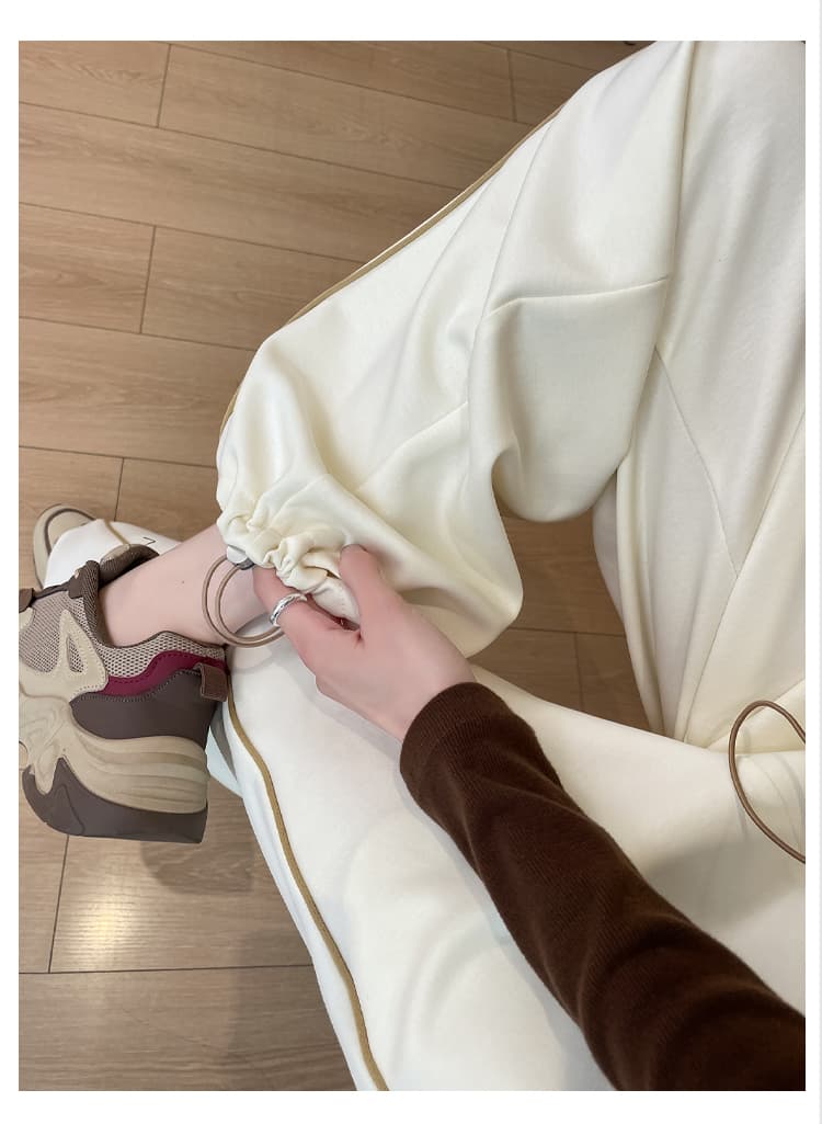 실사 느긋한 느슨함 센스 펌프 로프 넓은 다리 캐주얼 바지 여성 가을 겨울 새로운 조거 하이웨이스트 슬림해 보이는 운동 바지 상세 이미지 31