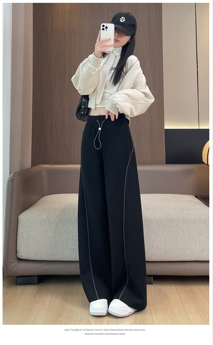 실사 느긋한 느슨함 센스 펌프 로프 넓은 다리 캐주얼 바지 여성 가을 겨울 새로운 조거 하이웨이스트 슬림해 보이는 운동 바지 상세 이미지 64