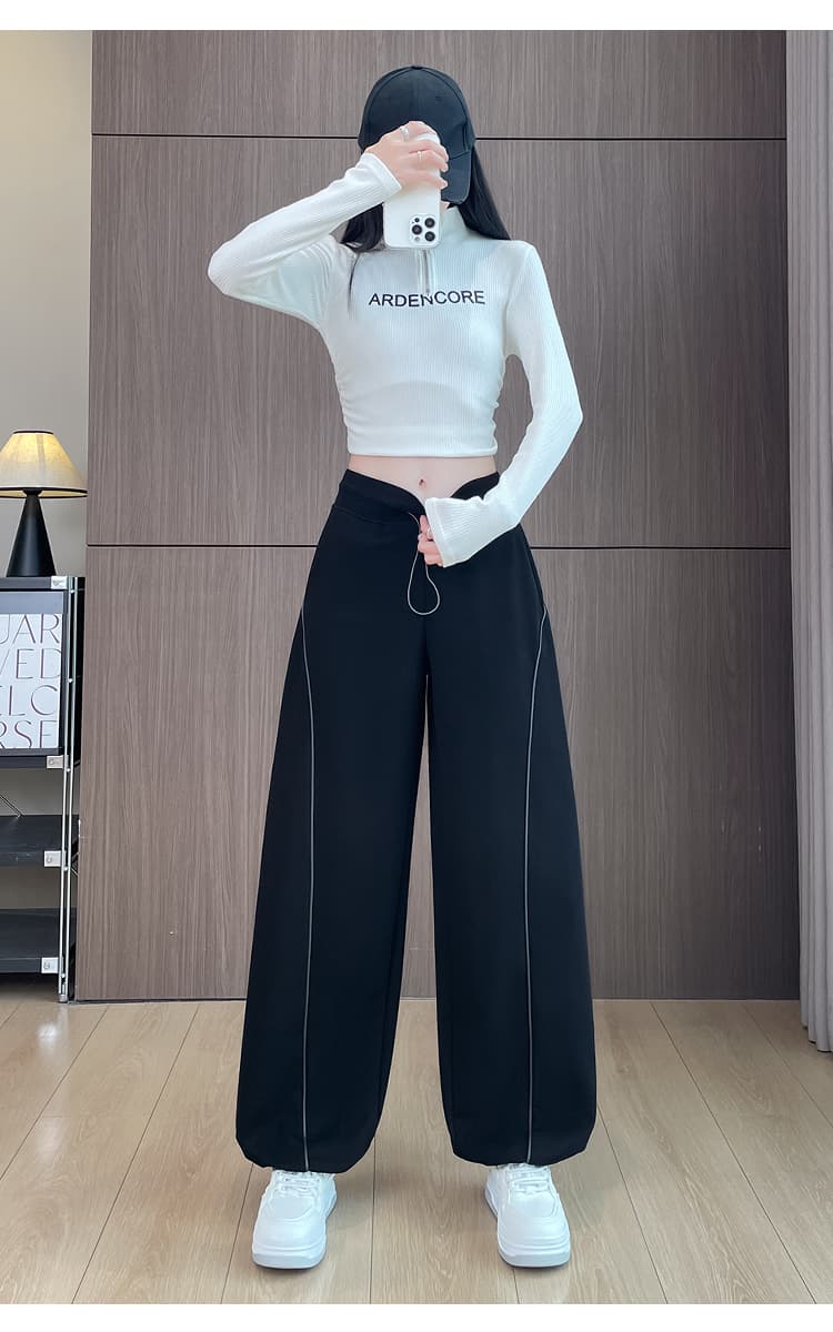 실사 느긋한 느슨함 센스 펌프 로프 넓은 다리 캐주얼 바지 여성 가을 겨울 새로운 조거 하이웨이스트 슬림해 보이는 운동 바지 상세 이미지 67