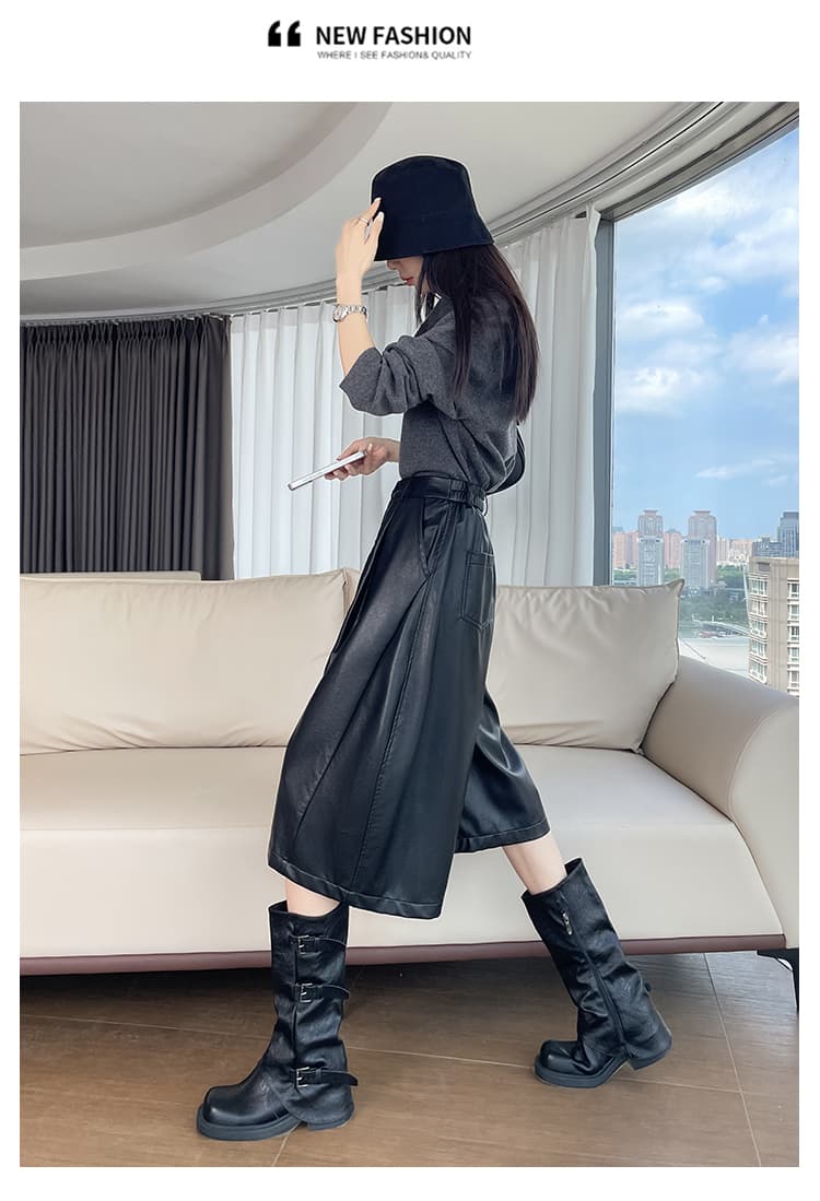 실사 7 점 레트로 넓은 다리 가죽 바지 여성 2026 가을 새로운 오래된 돈 바람 도루 센스 다용도 캐주얼 pu 가죽 바지 바지 상세 이미지 23