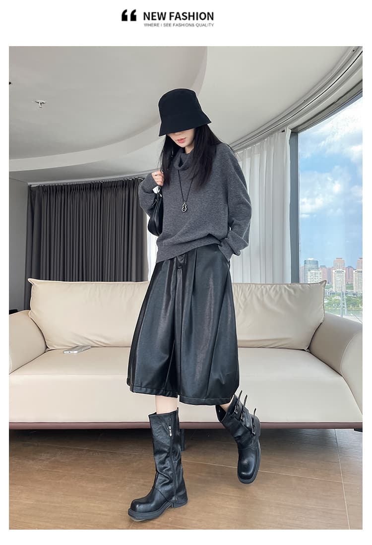 실사 7 점 레트로 넓은 다리 가죽 바지 여성 2026 가을 새로운 오래된 돈 바람 도루 센스 다용도 캐주얼 pu 가죽 바지 바지 상세 이미지 27