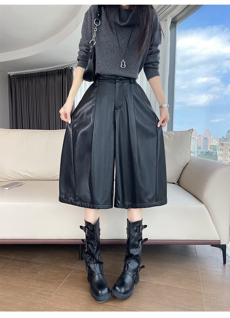 실사 7 점 레트로 넓은 다리 가죽 바지 여성 2026 가을 새로운 오래된 돈 바람 도루 센스 다용도 캐주얼 pu 가죽 바지 바지 상세 이미지 29