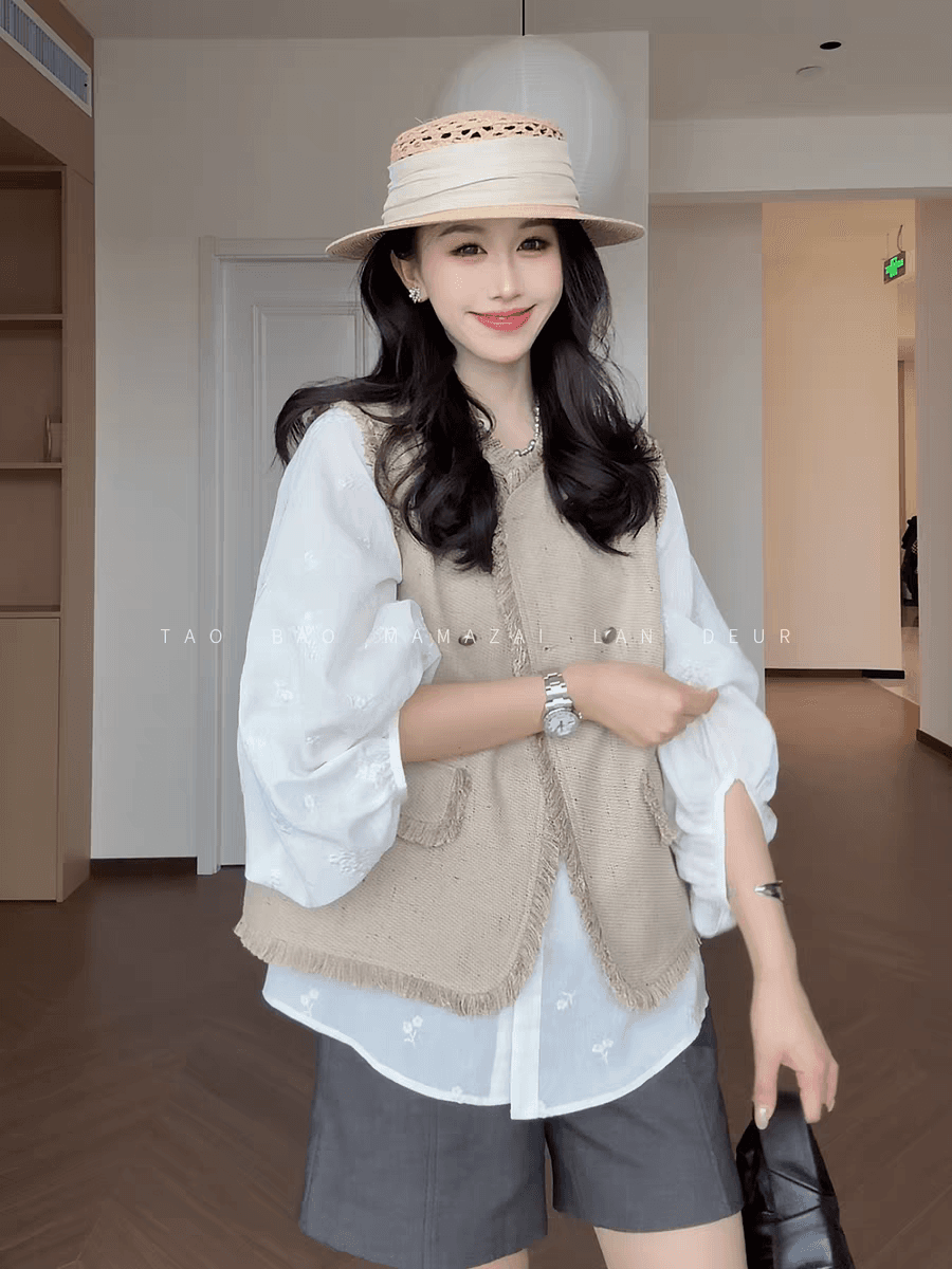 배꽃 비 수면 술 거친 가장자리 작은 샤넬 스타일 다용도 베스트 외국 가스 레트로 고급 센스 어깨 이미지 4