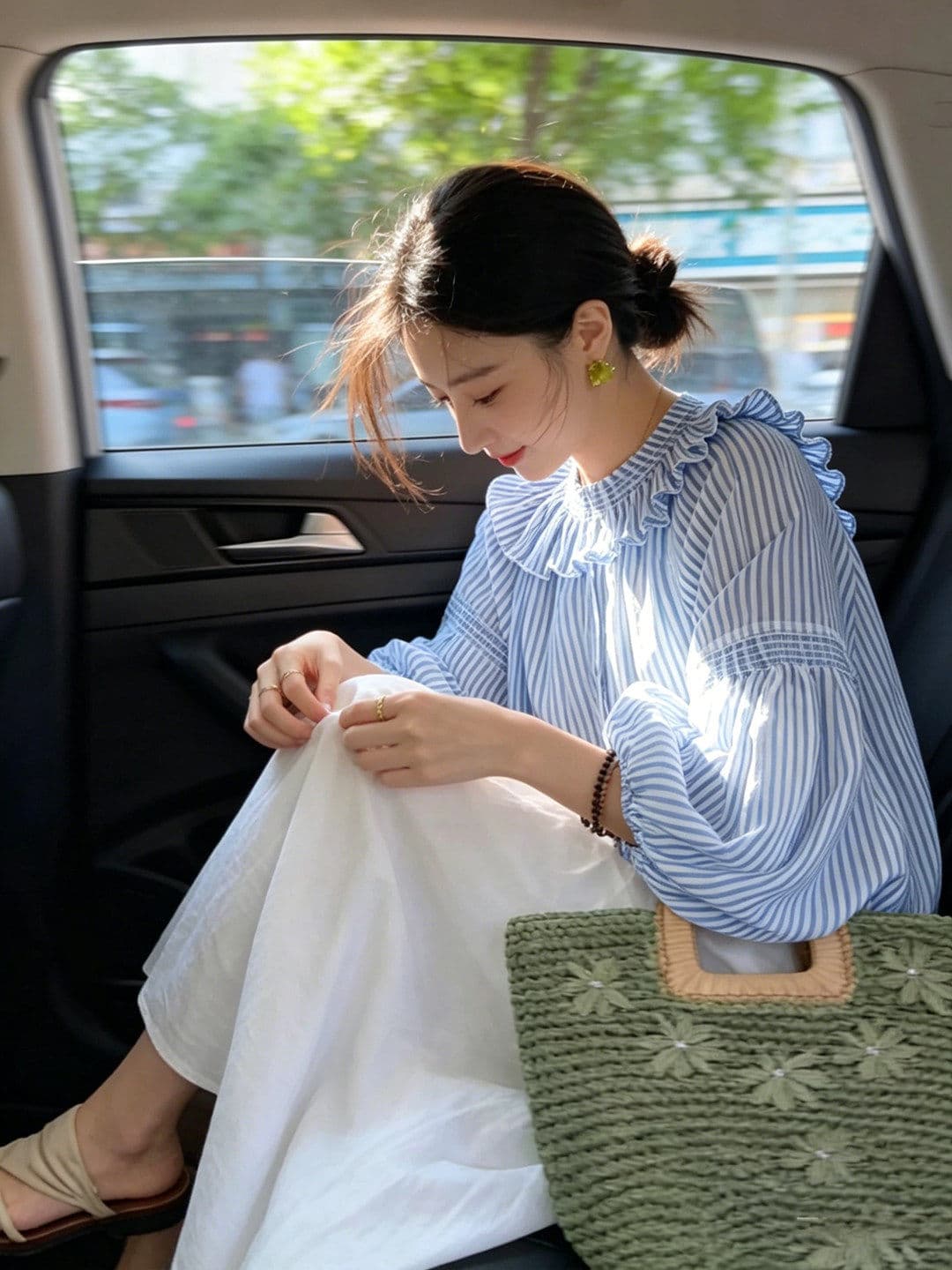 프랑스식 파란색 스트라이프 레이스 거품 소매 여성 셔츠 2026 여름 고유 한 자이언트 잘 생긴 루즈핏 느긋한 바람 맨위 상세 이미지 2