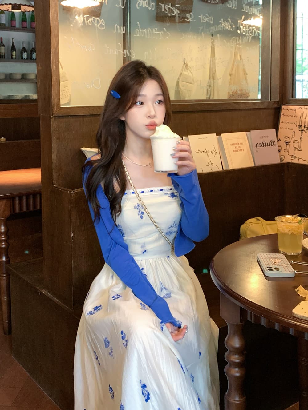 주간 실크 자수 원단 높은 품질 꽃밭 치마 드레스 빅 사이즈 여성 의류 얇은 스타일 자외선 차단 오픈 가디건 세트 상세 이미지 16
