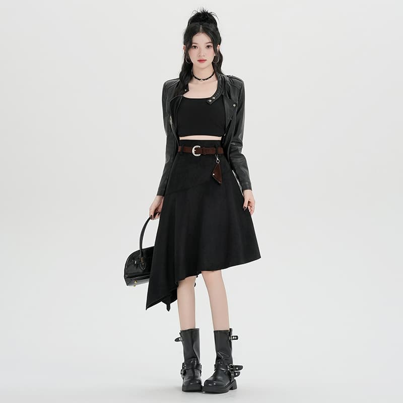 가을 겨울 프랑스식 레트로 사슴 캐시미어 반신 스커트 빅 사이즈 여성 의류 디자인 불규칙 A라인 스커트 표지 넓적 다리 슬림해 보이는 중간 스커트 이미지 4