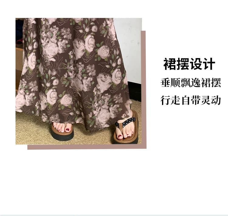레트로 쉬폰 장미 프린트 반신 스커트 빅 사이즈 여성 의류 하이웨이스트 다용도 휴가 바람 꽃무늬 도루 센스 길다 치마 상세 이미지 10