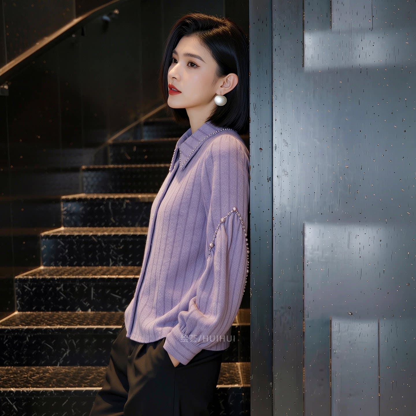 2026 새로운 봄 프랑스식 익스트림 제인 바람 비즈 박기 폴로 칼라 여성 셔츠 보라색 다용도 작은 대중 슬림해 보이는 외국 가스 맨위 상세 이미지 6