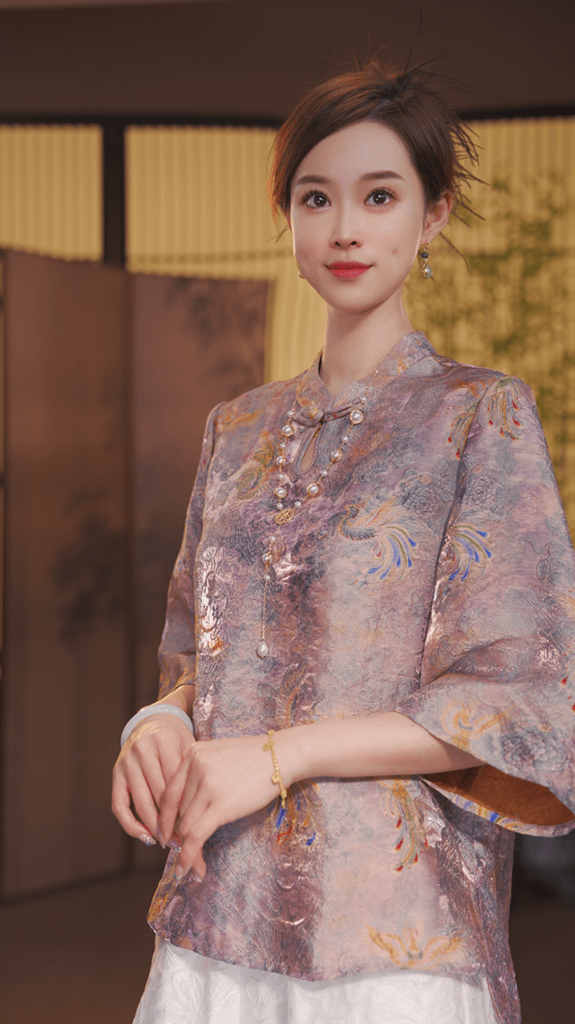 새로운 중식 봄 다용도 자카드 스탠드 칼라 반팔 맨위 여성