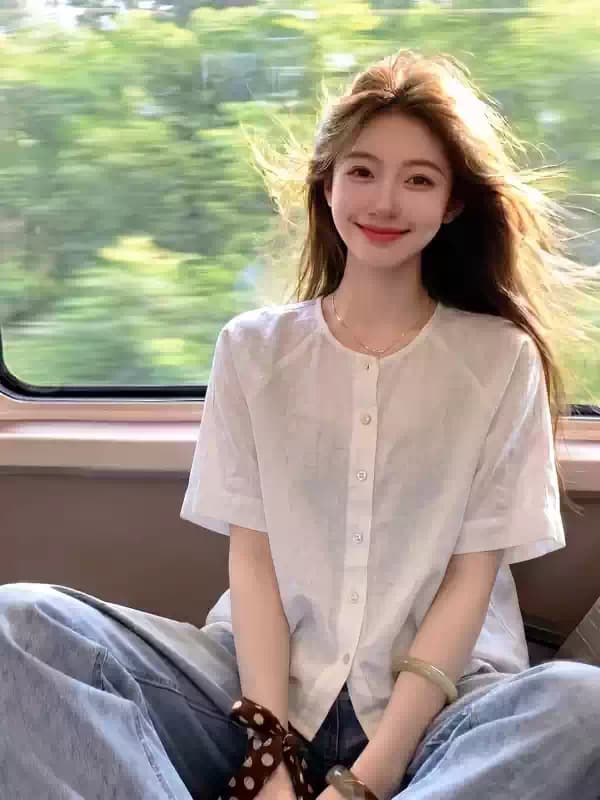 황색 긍정적 인 어깨 라미 반팔 여성 셔츠 2026 새로운 여름 빅 사이즈 지방 mm 표지 배 슬림해 보이는 그레이트 봐. 의류 상세 이미지 5