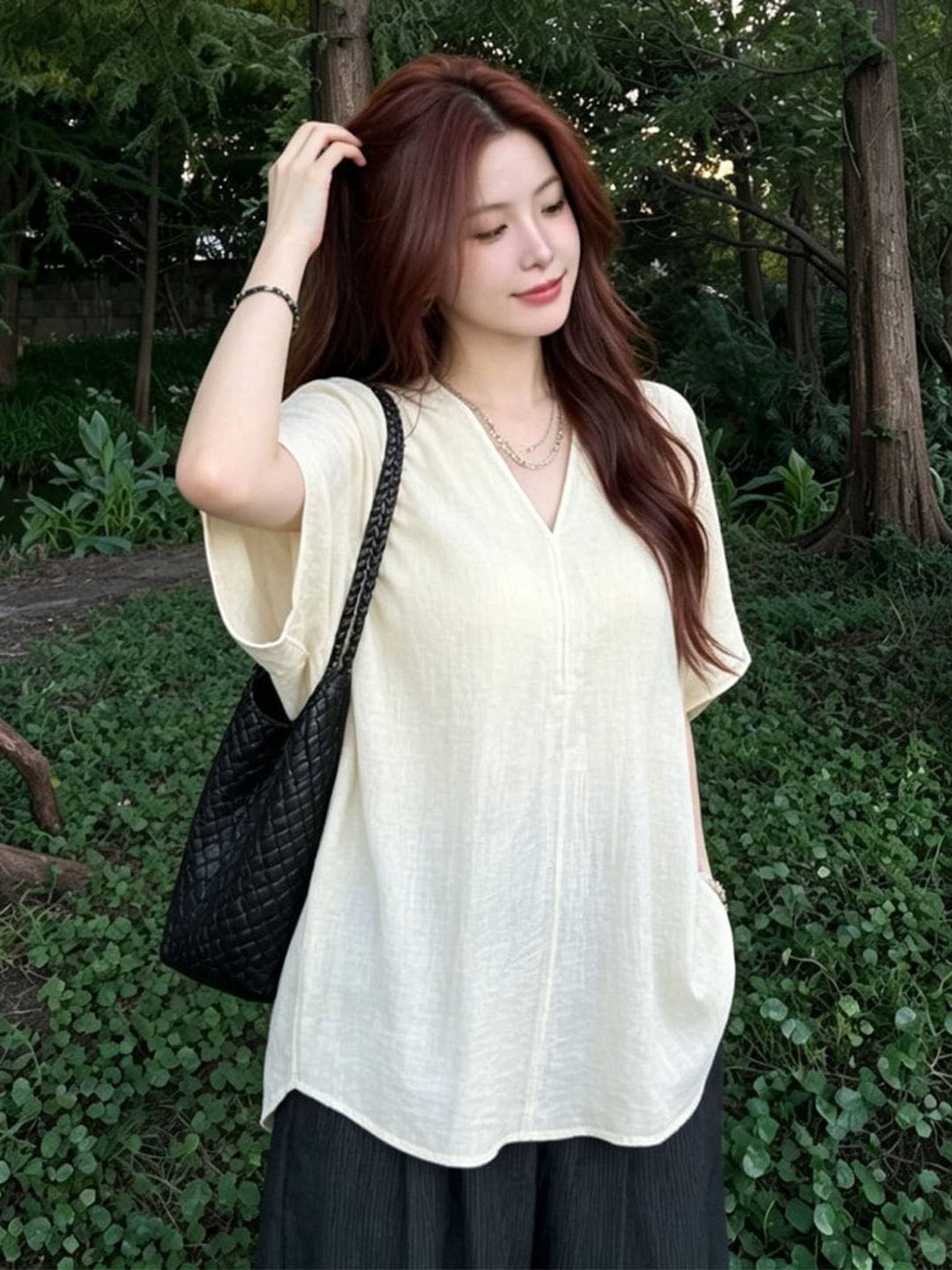 오래된 돈 바람 모방 아마 셔츠 반팔 여성 2026 새로운 빅 사이즈 지방 mm 고유 한 자이언트 잘 생긴 디자인 센스 맨위 얇은 상세 이미지 4
