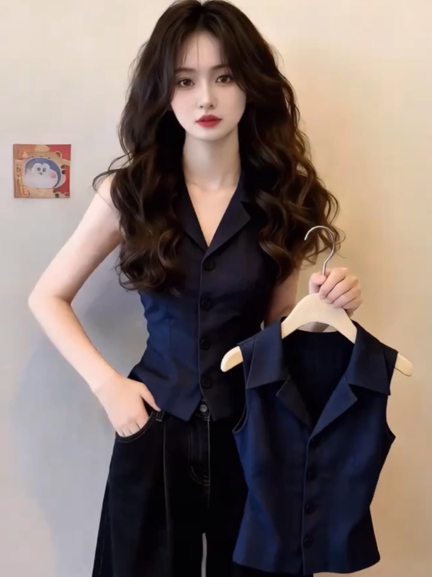 프랑스식 POLO 칼라 폴로 칼라 민소매 여성 셔츠 여름 디자인 센스 싱글 줄 버튼 허리 수축 품격 연령 감소 작은 셔츠 맨위 상세 이미지 1