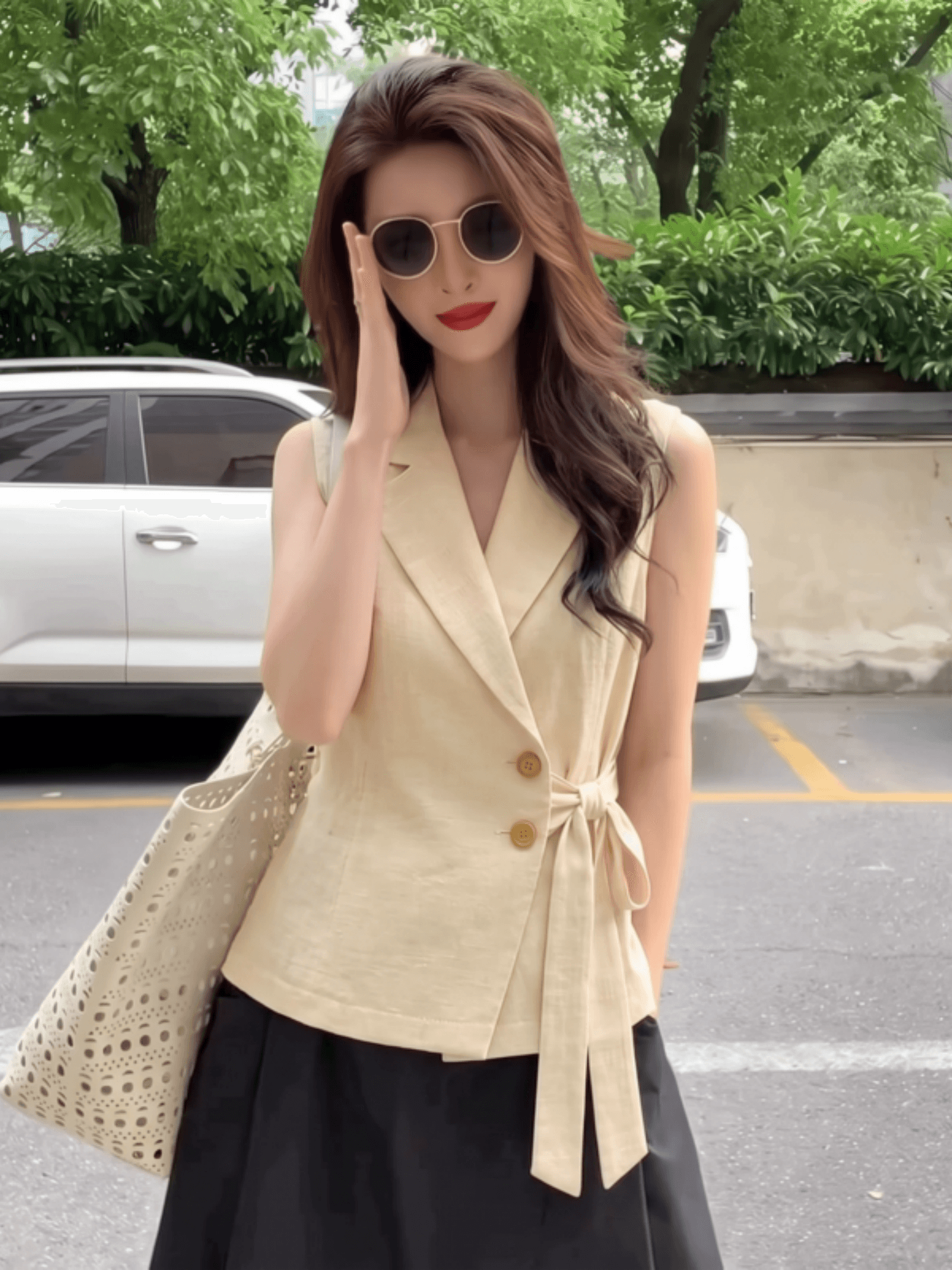 V넥 민소매 베스트 여성 셔츠 2026 새로운 여름 빅 사이즈 지방 mm 허리 수축 슬림해 보이는 빛 럭셔리 고급 센스 맨위 이미지 3
