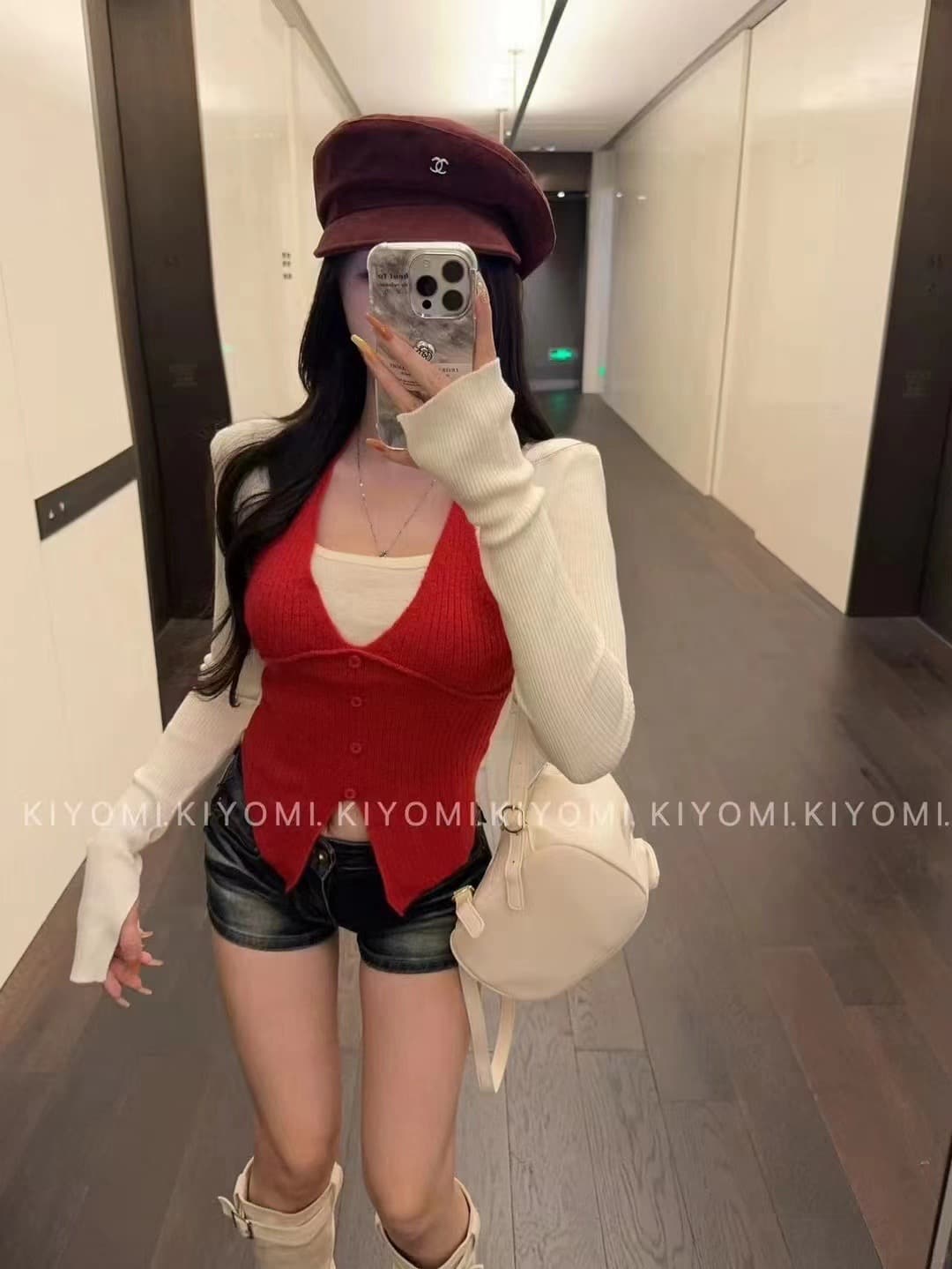 봄 여름 작은 대중 품격 행침 목 레이스업 페이크 레이어드 긴팔 니트 스웨터 가을 겨울 한 부서 미니멀리즘 캐주얼 맨위 여성 의류 상세 이미지 4