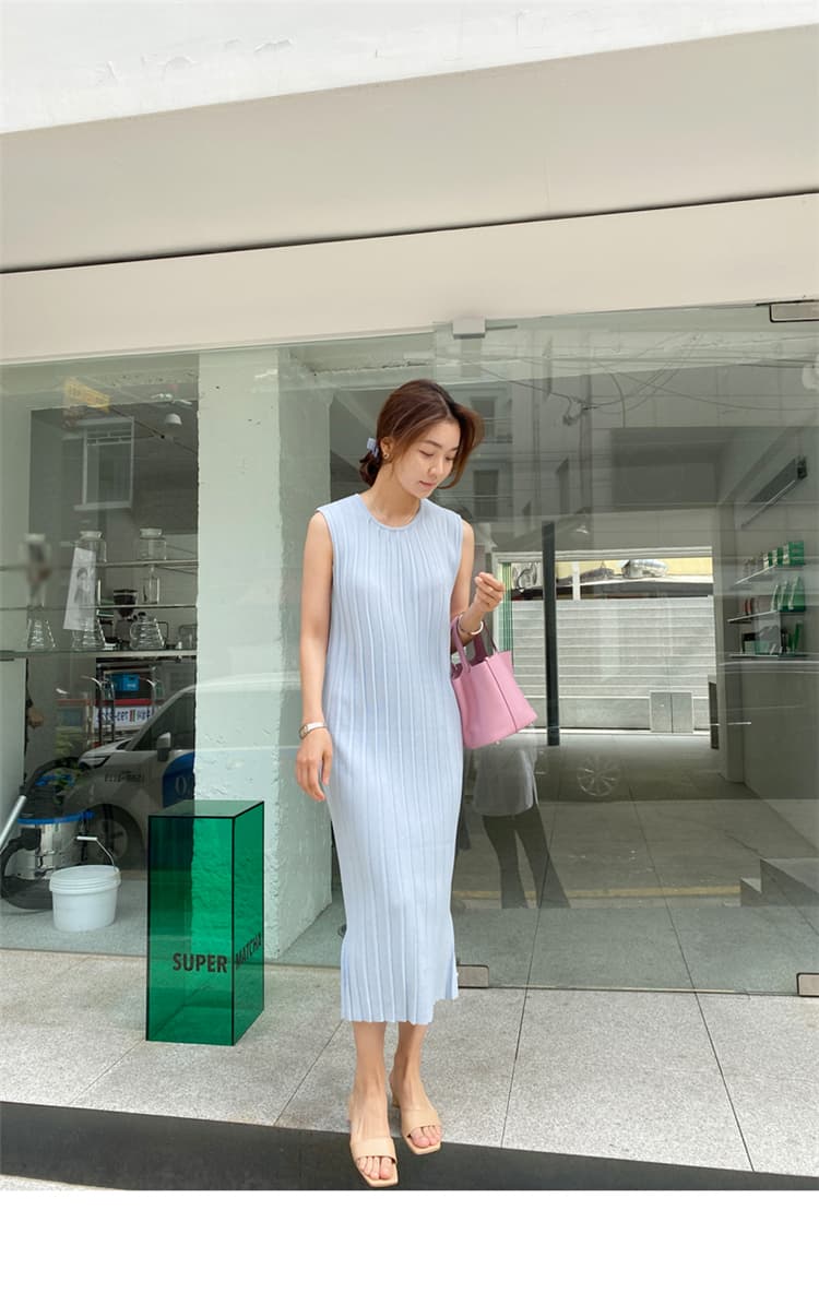 한 부서 출퇴근 수직 곡물 니트 민소매 여성 드레스 루즈핏 슬림해 보이는 도루 센스 다용도 품격 트임 게으른 롱 스커트 상세 이미지 25