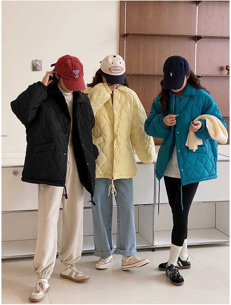 실사 도파민 색상 링 그리드 면 의류 여성 새로운 레트로 재킷 패딩 재킷 루즈핏 인사이드 바닥 양털 한국 스타일 상세 이미지 3