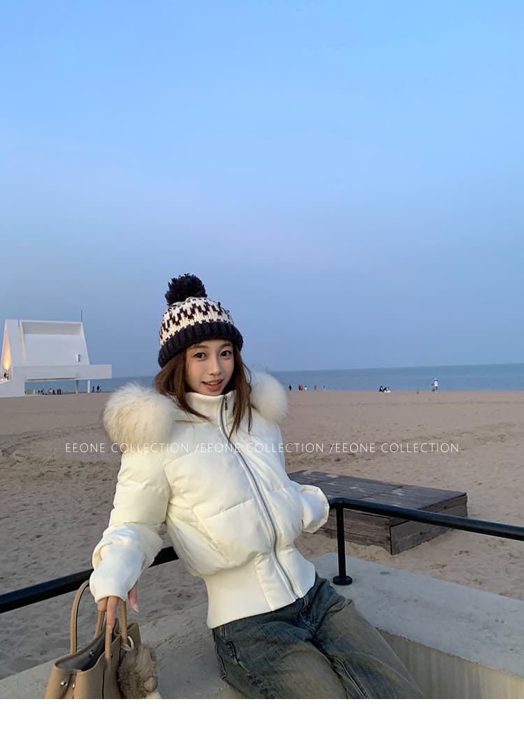 작은 갈매기 핑크색 후드 쇼트 스타일 허리 수축 다운 재킷 여성 2026 겨울 새로운 큰 모피 칼라 짧은 외투 작은 키 상세 이미지 21