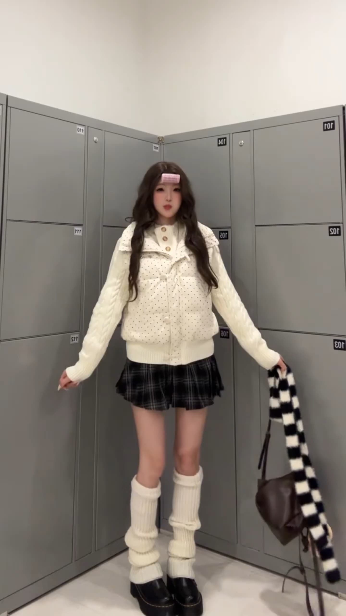 한 부서 달콤함 도트 무늬 니트 패치워크 긴팔 면 의류 여성 코트 겨울 루즈핏 두꺼운 쇼트 스타일 보온 패딩 재킷 상세 이미지 23