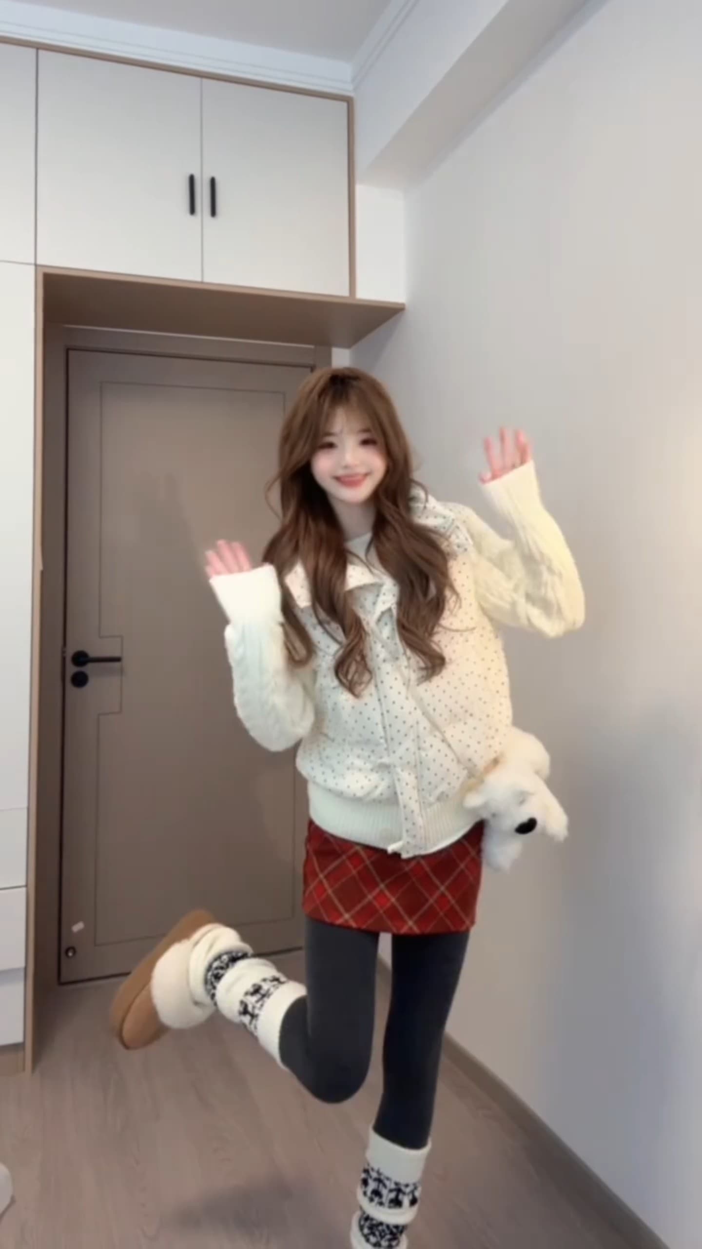 한 부서 달콤함 도트 무늬 니트 패치워크 긴팔 면 의류 여성 코트 겨울 루즈핏 두꺼운 쇼트 스타일 보온 패딩 재킷 상세 이미지 25