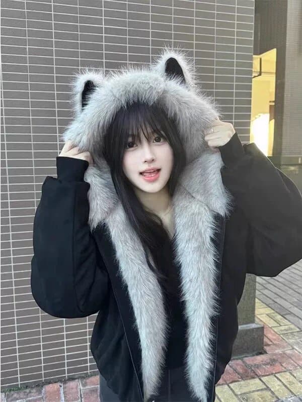 좌 산 조각 털이 많은 모피 칼라 면 의류 재킷 남녀 털이 있고 두꺼운 재킷 아메리칸 cleanfit 겨울 면 옷 이미지 4