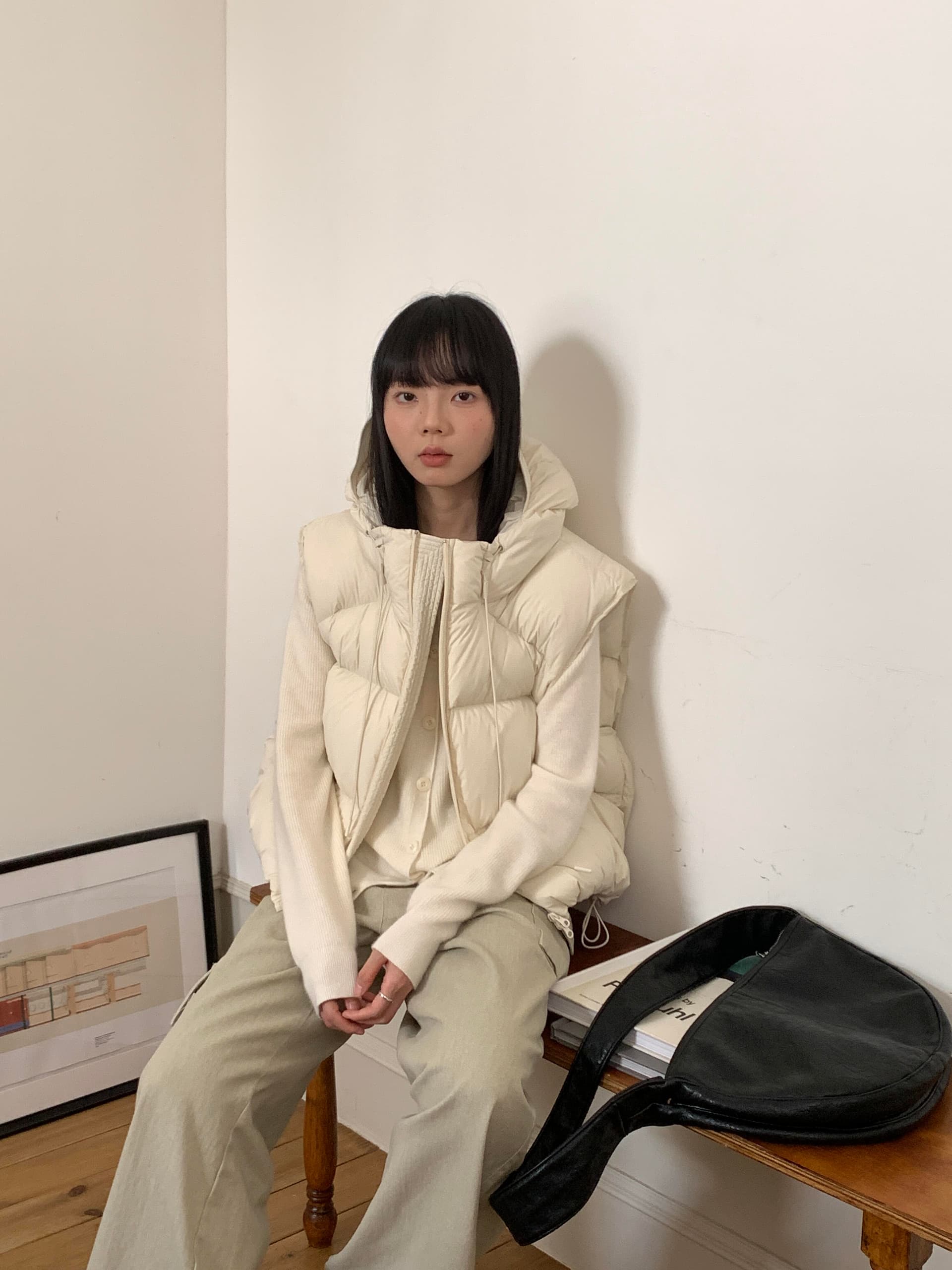다운 코튼 베스트 여성 짧은 후드 새로운 2026 한 루즈핏 고급 센스 작은 키 조끼 어깨 재킷 상세 이미지 40