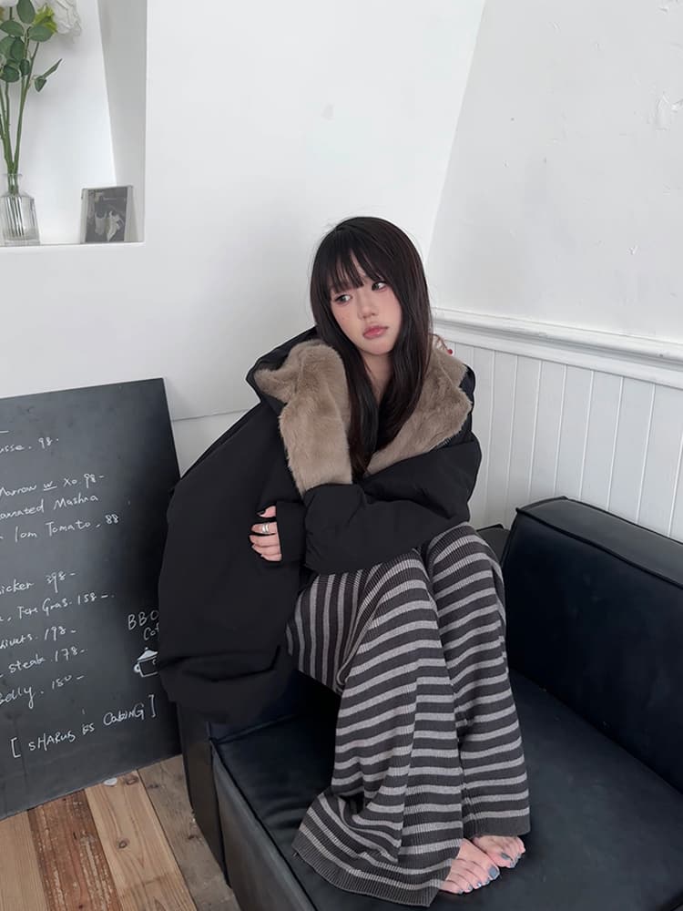 양면 착용 한국 스타일 좌 산 조각 면 의류 여성 짧은 가을 겨울 루즈핏 방한 두꺼운 보온 두꺼운 재킷 짧은 외투 상세 이미지 9