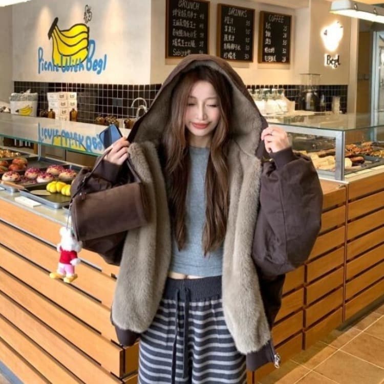 양면 착용 한국 스타일 좌 산 조각 면 의류 여성 짧은 가을 겨울 루즈핏 방한 두꺼운 보온 두꺼운 재킷 짧은 외투 이미지 2