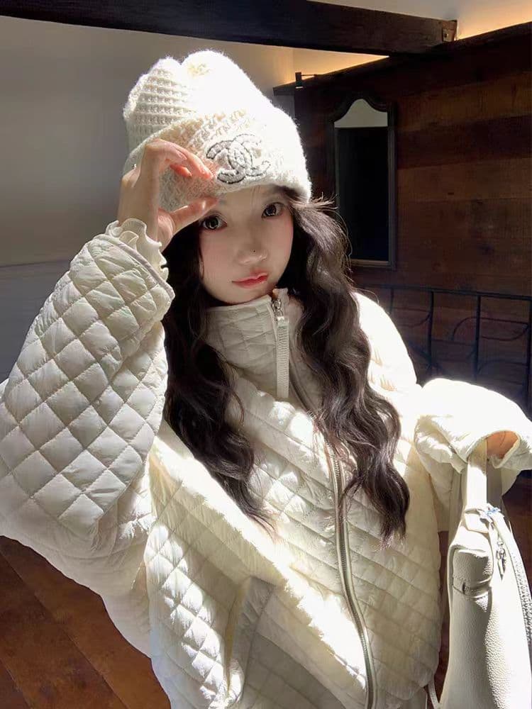 장 베이 베이 얇고 가벼운 버블 푸 링 그리드 후드 면 의류 루즈핏 슬림해 보이는 보온 한 부서 ins 바람 학생 면 옷 재킷 상세 이미지 25
