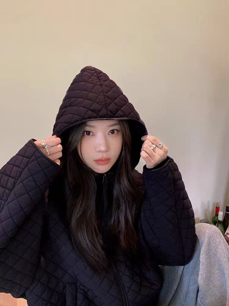 장 베이 베이 얇고 가벼운 버블 푸 링 그리드 후드 면 의류 루즈핏 슬림해 보이는 보온 한 부서 ins 바람 학생 면 옷 재킷 상세 이미지 27