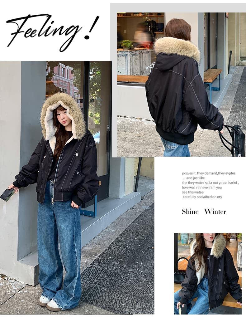 모피 칼라 좌 산 조각 재킷 면 의류 남녀 루즈핏 아메리칸 워크웨어 새로운 재킷 털이 있는 보온 상세 이미지 7
