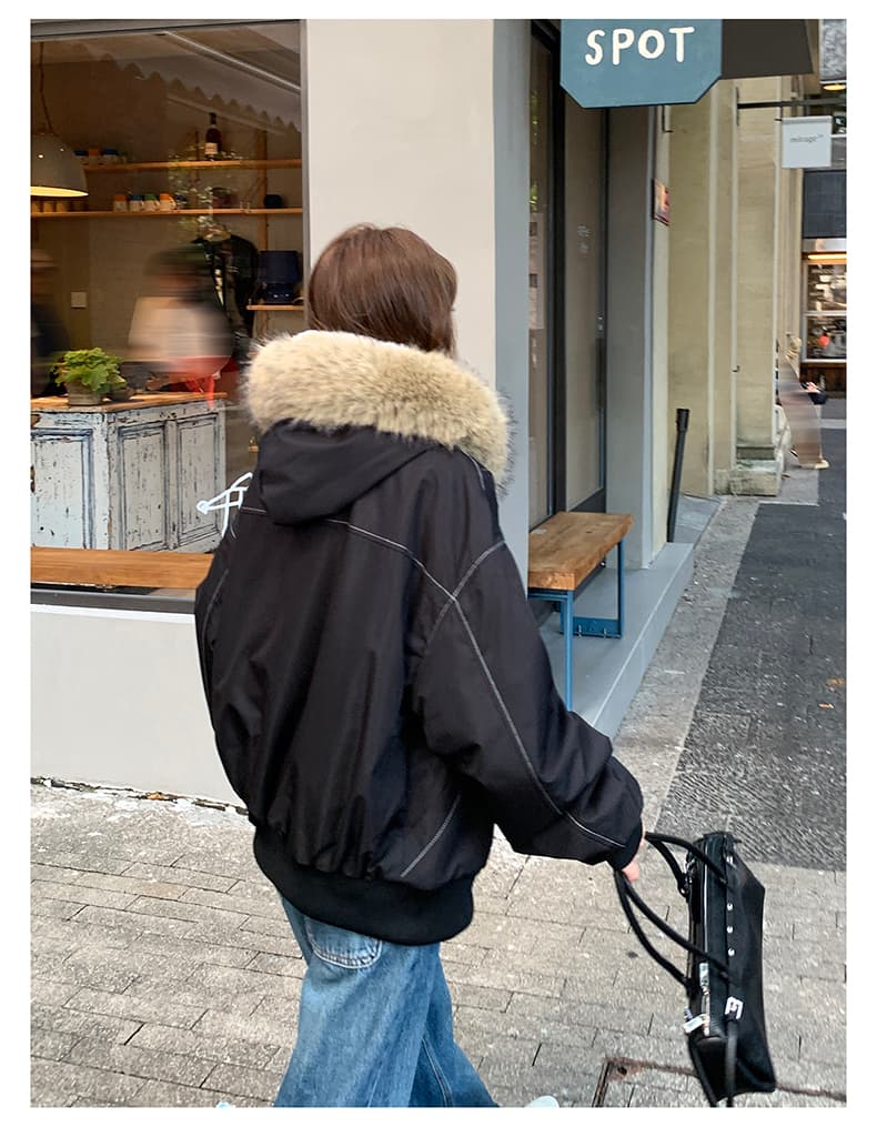 모피 칼라 좌 산 조각 재킷 면 의류 남녀 루즈핏 아메리칸 워크웨어 새로운 재킷 털이 있는 보온 상세 이미지 20