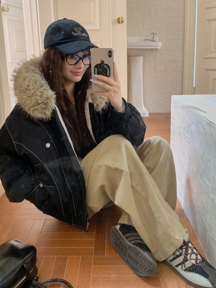 모피 칼라 좌 산 조각 재킷 면 의류 남녀 루즈핏 아메리칸 워크웨어 새로운 재킷 털이 있는 보온 상세 이미지 34