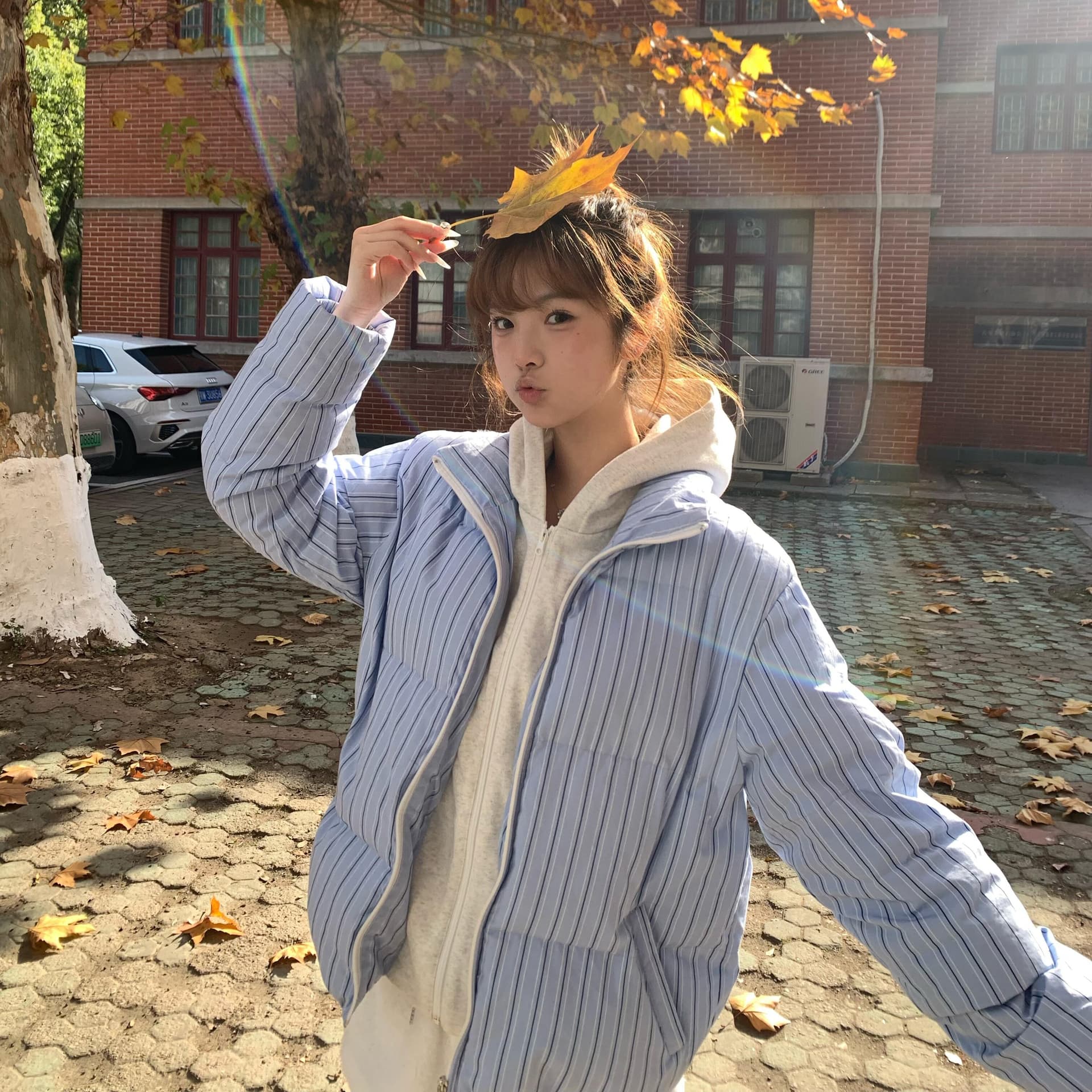 2026 새로운 페이크 레이어드 블루 스트라이프 빵 면 의류 재킷 겨울 두꺼운 보온 면 옷 여성 새로운 작은 키 이미지 3