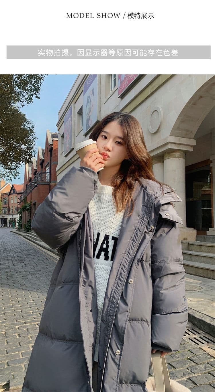 루즈핏 커플 한 조각 겨울 대 이불 다운 재킷 여성 코트 롱 코트 무릎 아래 두꺼운 보온 패딩 재킷 면 옷 상세 이미지 37