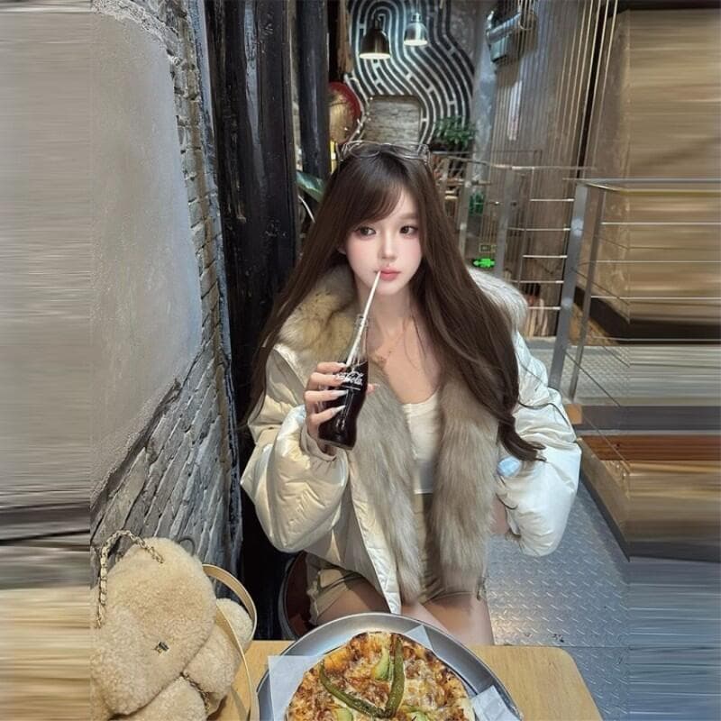 겨울 새로운 쇼트 스타일 아래 면화 의류 여성 모방 여우 모피 칼라 루즈핏 두꺼운 작은 키 한국 스타일 빵 외투 상세 이미지 11