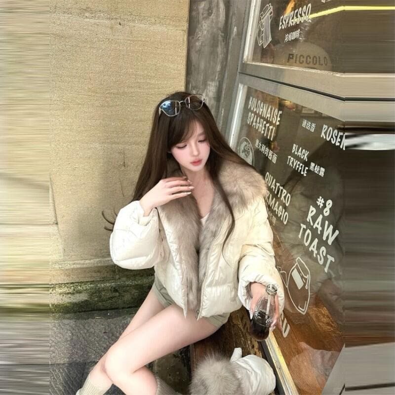겨울 새로운 쇼트 스타일 아래 면화 의류 여성 모방 여우 모피 칼라 루즈핏 두꺼운 작은 키 한국 스타일 빵 외투 상세 이미지 18